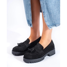Mocasines Shelovet de ante negro con flecos 4