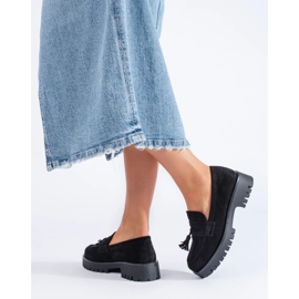 Mocasines Shelovet de ante negro con flecos 1