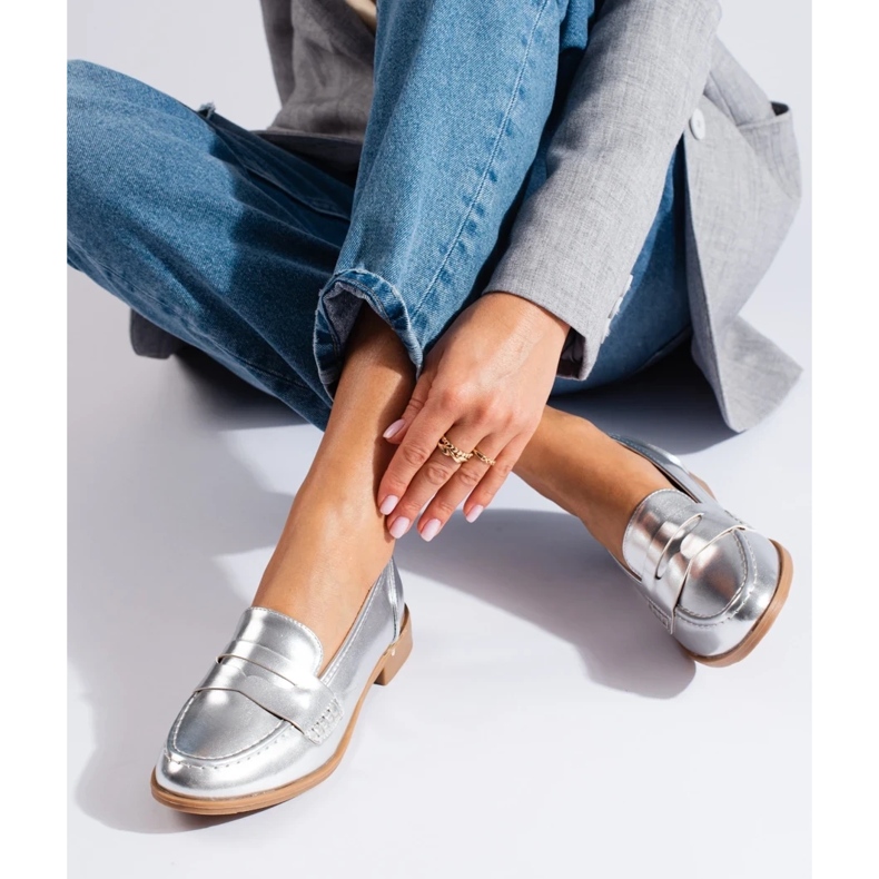 Mocasines de mujer en ecopiel plateados Shelovet plata 2