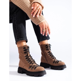 Botas de trabajo marrones con cordones de ante de Vinceza beige 3