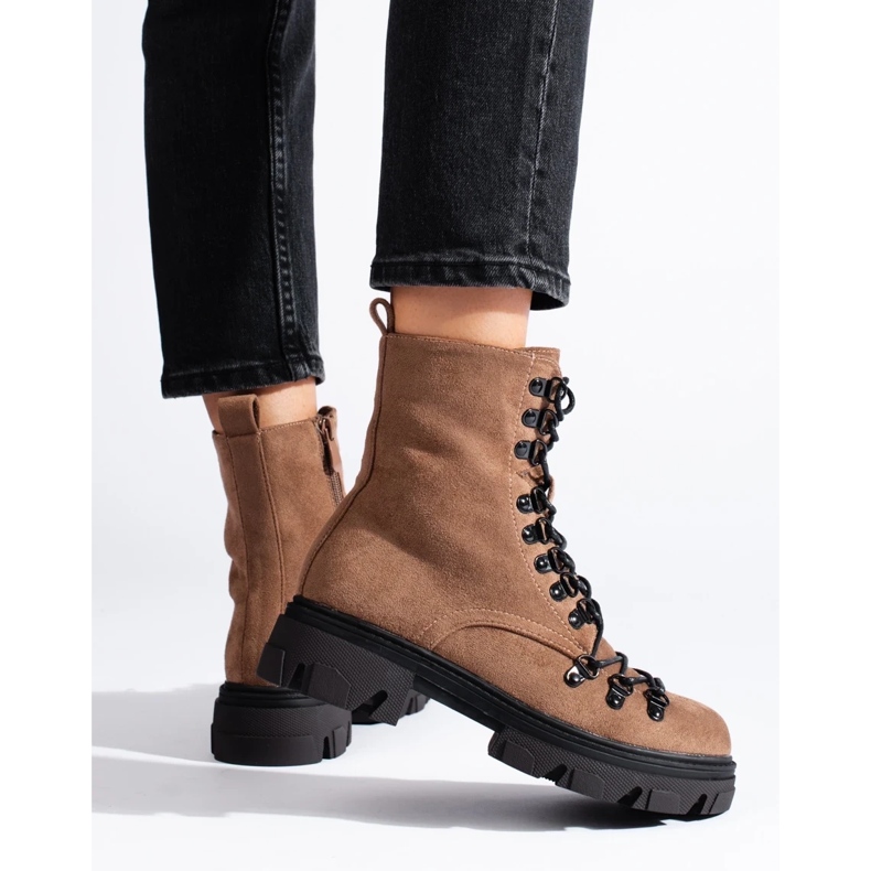 Botas de trabajo marrones con cordones de ante de Vinceza beige 1