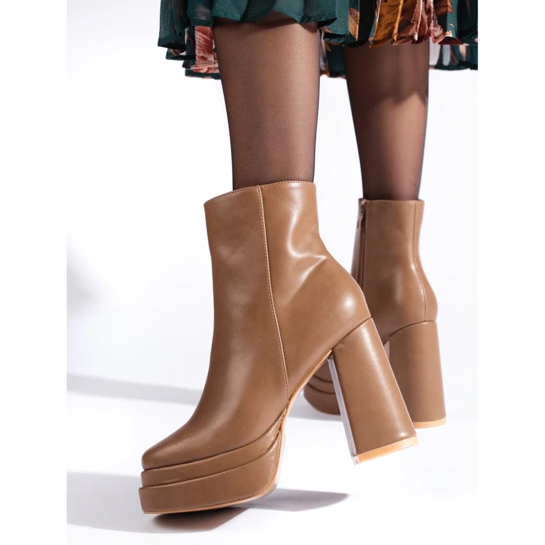 SHELOVET Botines de tacón beige oscuro marrón 2