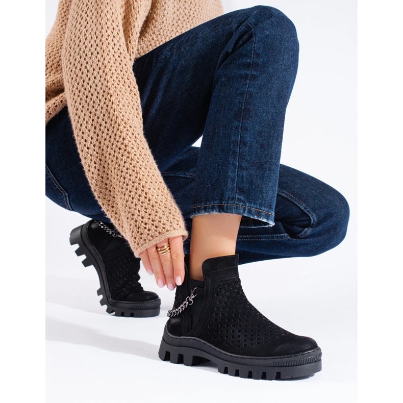 W. Potocki Botines de mujer de ante calado negro Potocki 1