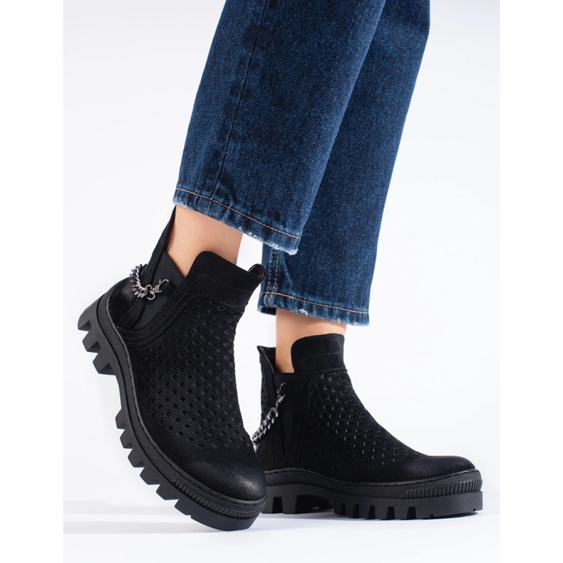 W. Potocki Botines de mujer de ante calado negro Potocki 2