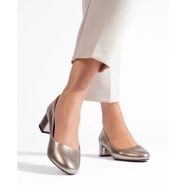 Zapatos de tacón bajo para mujer, dorado oscuro. 1