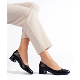 Zapatos de salón negros de tacón bajo para mujer. 3