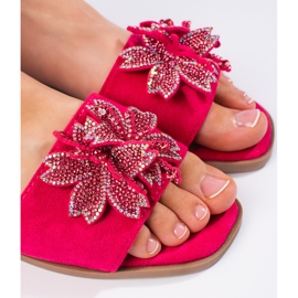 Chanclas de mujer fucsia con adorno rosa 2