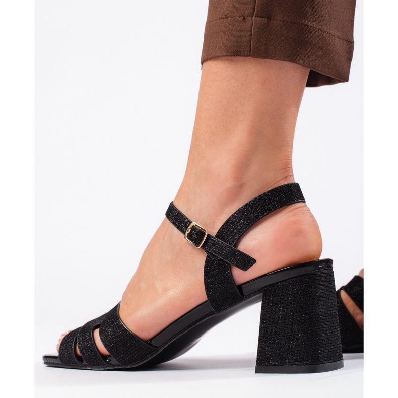 Sandalias mujer brillo negro 2