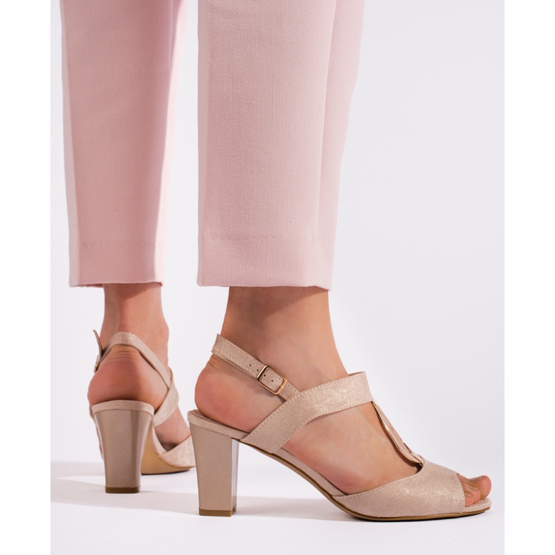 Goodin Sandalias de tacón doradas para mujer. dorado 2