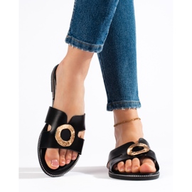 Chanclas planas de mujer negras negro 2 Chanclas planas de mujer negras negro 2