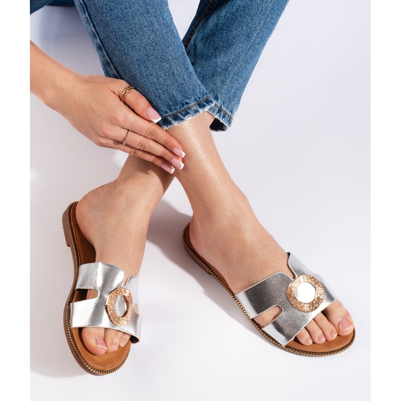 Chanclas de mujer planas plateadas plata 2