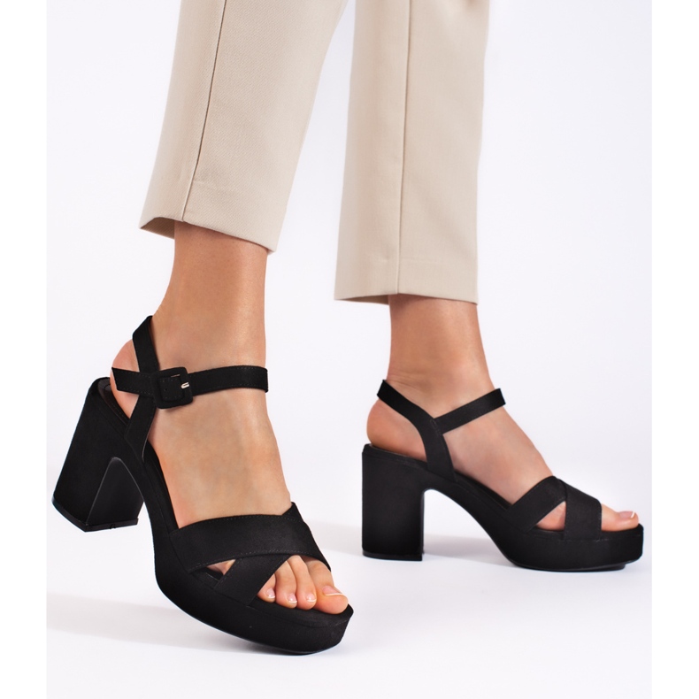 Sandalias tacón mujer ante negro 2