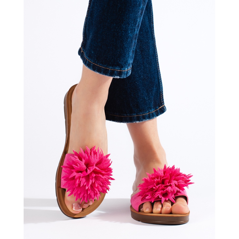 Chanclas de mujer fucsia con flor. violeta 2