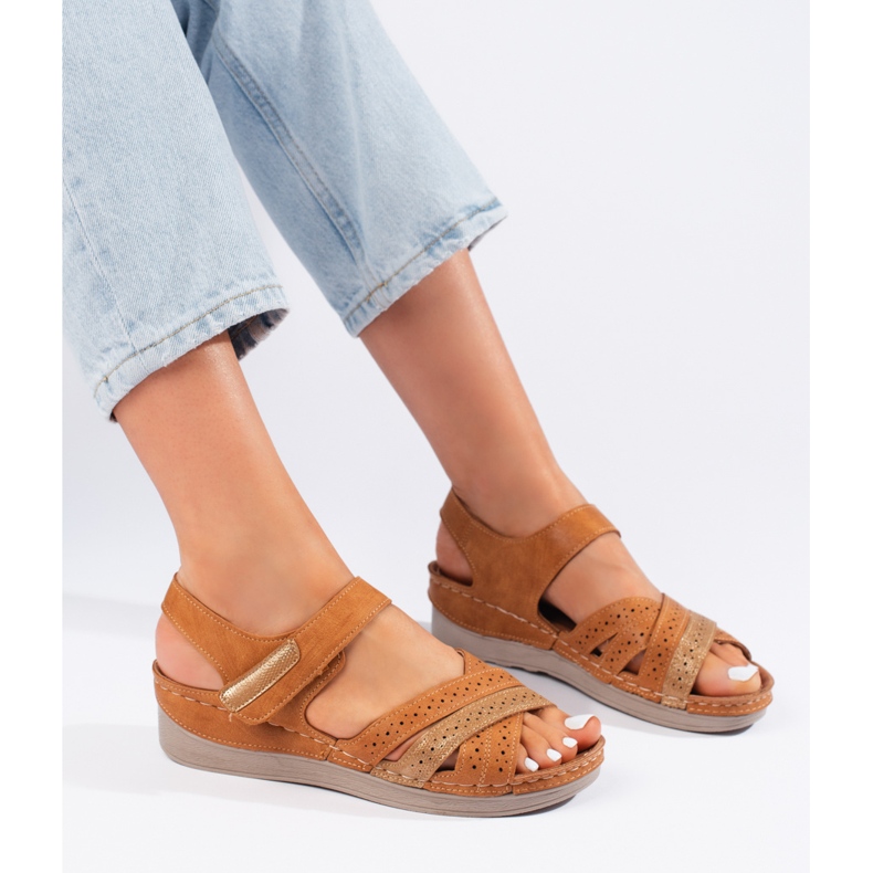 Sandalias mujer velcro marrones marrón 2