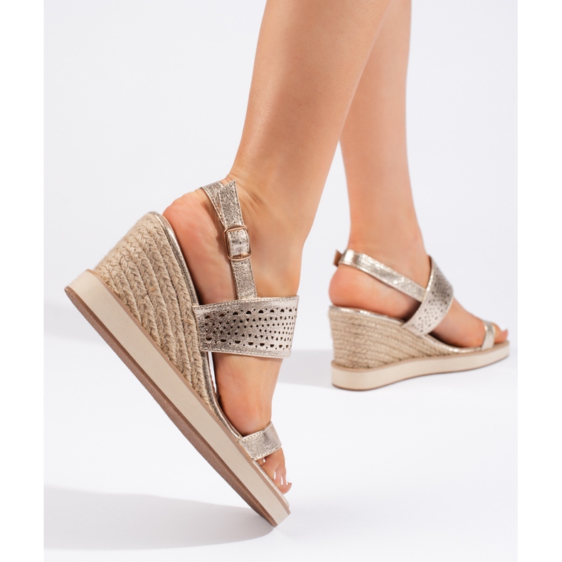 Sandalias cuña mujer doradas dorado 2 Sandalias cuña mujer doradas dorado 2