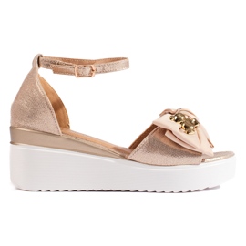 Seastar Sandalias cuña mujer doradas con lazo dorado 1