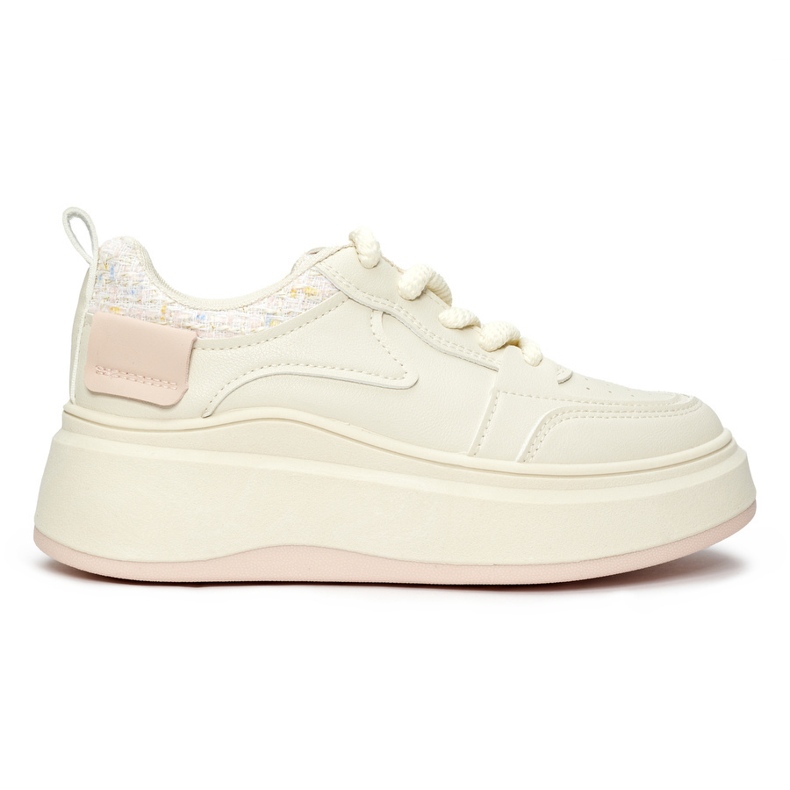 Zapatillas deportivas de mujer color crema con suela gruesa. beige 1