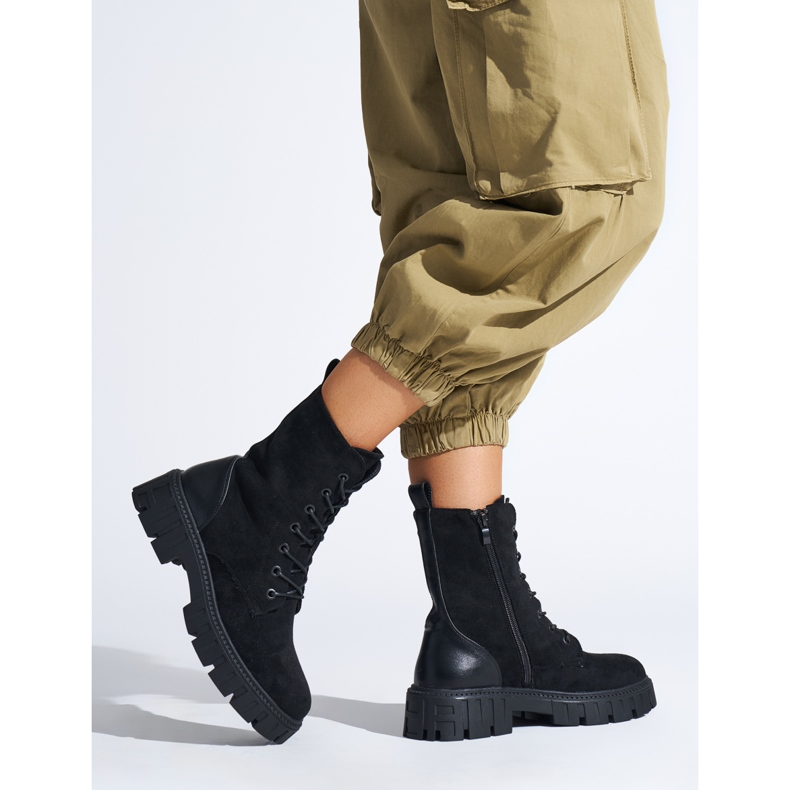 Botas obreras negras con cordones para mujer. negro 1