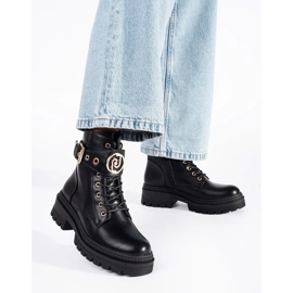 Seastar Botines de mujer negros con tira decorativa. 1