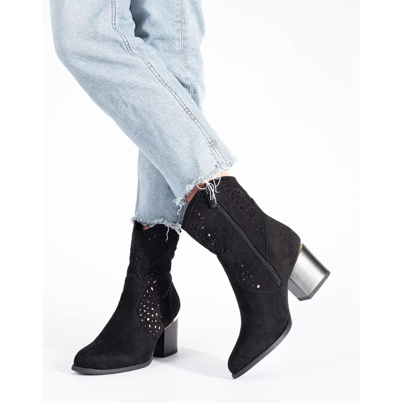 Seastar Botas cowboy negras caladas con tacón alto negro 1 Seastar Botas cowboy negras caladas con tacón alto negro 1