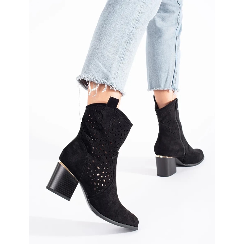 Seastar Botas cowboy negras caladas con tacón alto negro 2 Seastar Botas cowboy negras caladas con tacón alto negro 2