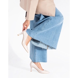 Zapatos de tacón de aguja con perlas, clásicos y elegantes beige 4
