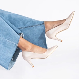 Zapatos de tacón de aguja con perlas, clásicos y elegantes beige 1