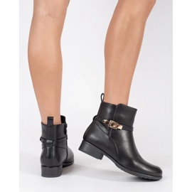 Botines de mujer negros con tacón bajo y tira decorativa 2