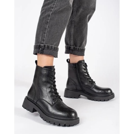 Botas trabajadoras de mujer de piel negra con plataforma Sergio Leone negro 1