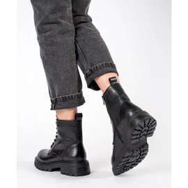 Botas trabajadoras de mujer de piel negra con plataforma Sergio Leone negro 4