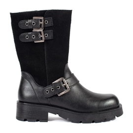 Botines de mujer de piel negra con plataforma decorada con rayas Sergio Leone negro 1