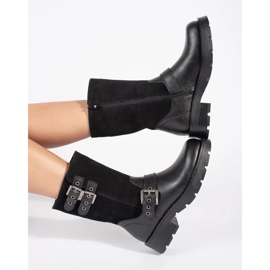 Botines de mujer de piel negra con plataforma decorada con rayas Sergio Leone negro 3