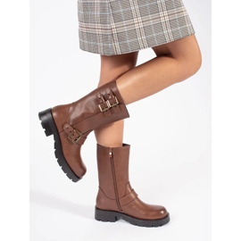 Botines de mujer de piel marrón con plataforma decorada con rayas Sergio Leone 3