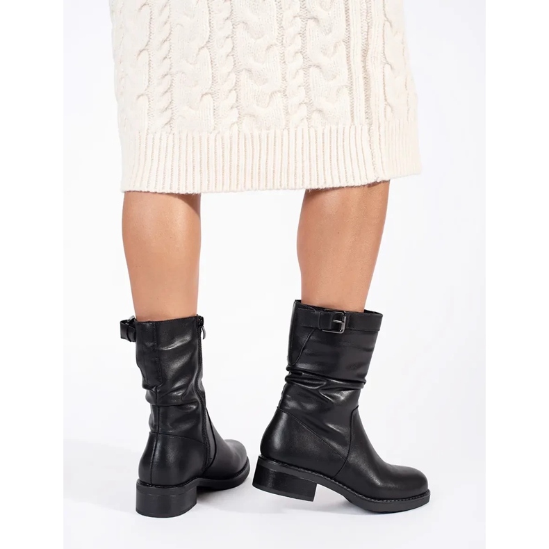 Sergio Leone Botines de mujer con aislamiento de piel negra negro 2