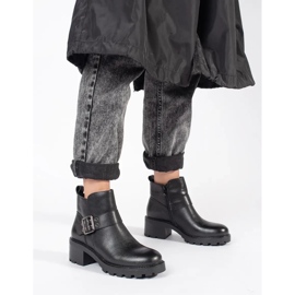 Botines de mujer de piel negra con tacón y hebilla decorativa Sergio Leone negro 2