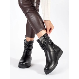 Botines de mujer de piel negra con cuña baja y parte superior con volantes de Sergio Leone negro 3