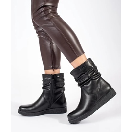 Botines de mujer de piel negra con cuña baja y parte superior con volantes de Sergio Leone negro 4