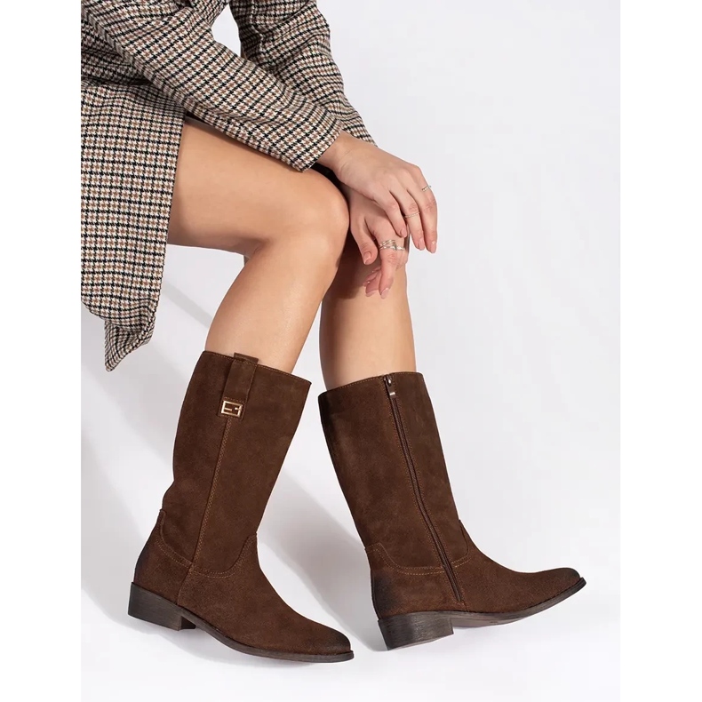 Botas cowboy de mujer de piel marrón con tacón alto de Sergio Leone 1