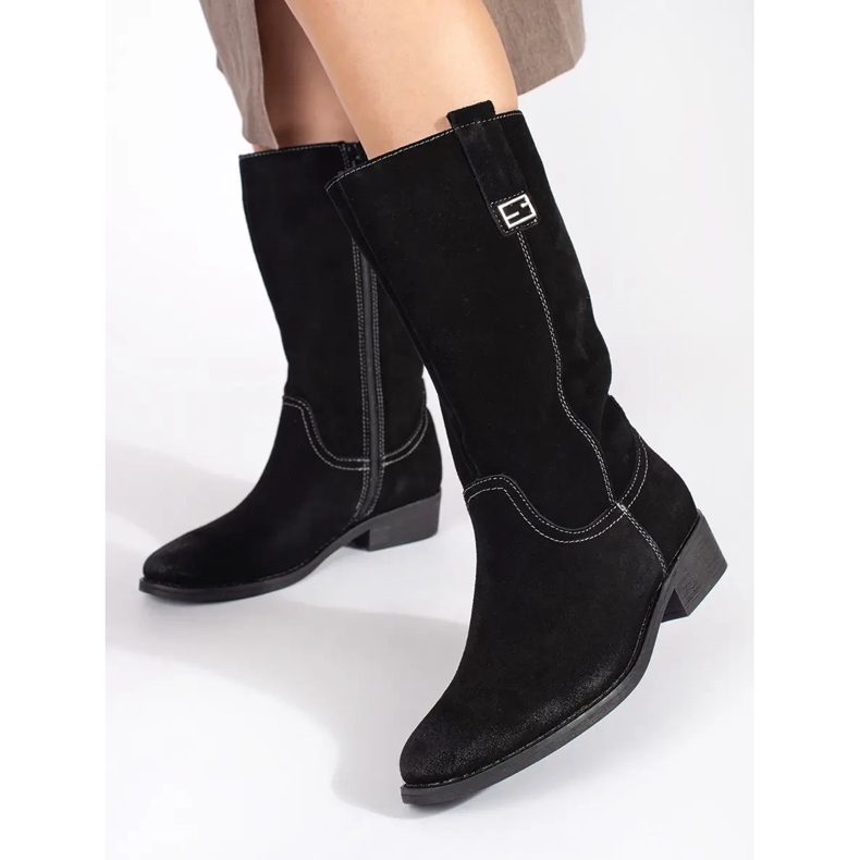 Botas cowboy de mujer de piel negra con tacón alto de Sergio Leone negro 2