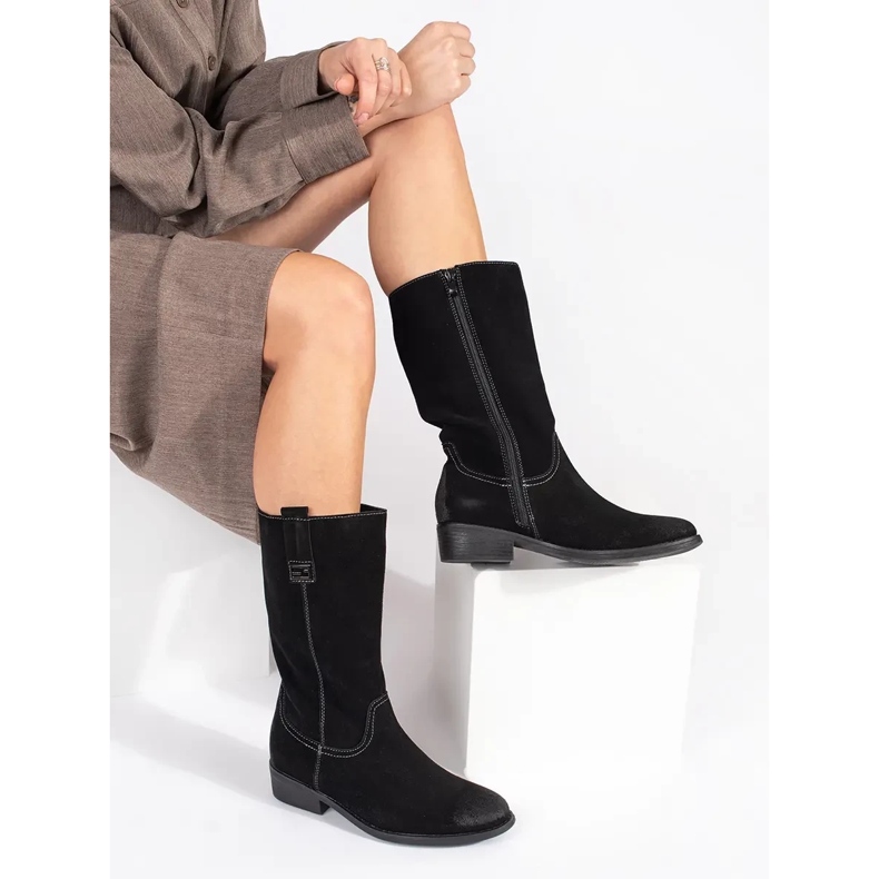Botas cowboy de mujer de piel negra con tacón alto de Sergio Leone negro 1