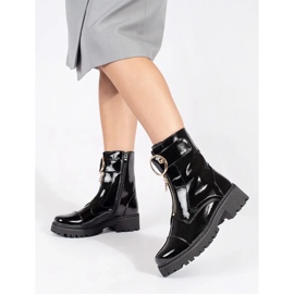 Goodin Botines negros de charol con cremallera decorativa. 3