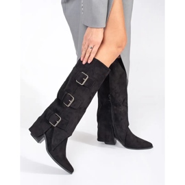 Seastar Botas de mujer de ante negro con tacón y hebillas 1