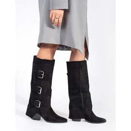 Seastar Botas de mujer de ante negro con tacón y hebillas 2