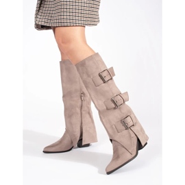 Seastar Botas de mujer de tacón con hebillas en ante beige 2