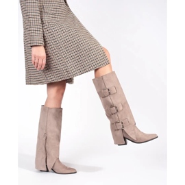 Seastar Botas de mujer de tacón con hebillas en ante beige 3