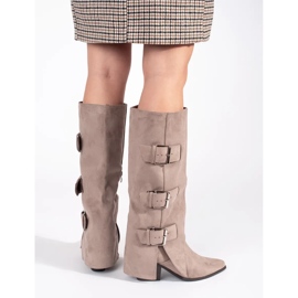 Seastar Botas de mujer de tacón con hebillas en ante beige 4