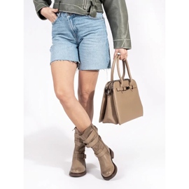 Botines de mujer beige con tacón bajo y hebillas 2 Botines de mujer beige con tacón bajo y hebillas 2