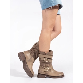 Botines de mujer beige con tacón bajo y hebillas 1