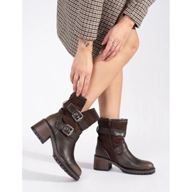 Botines de mujer marrones con tacón y hebillas marrón 3