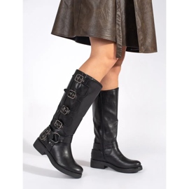 Botas negras de tacón bajo con hebillas. negro 1